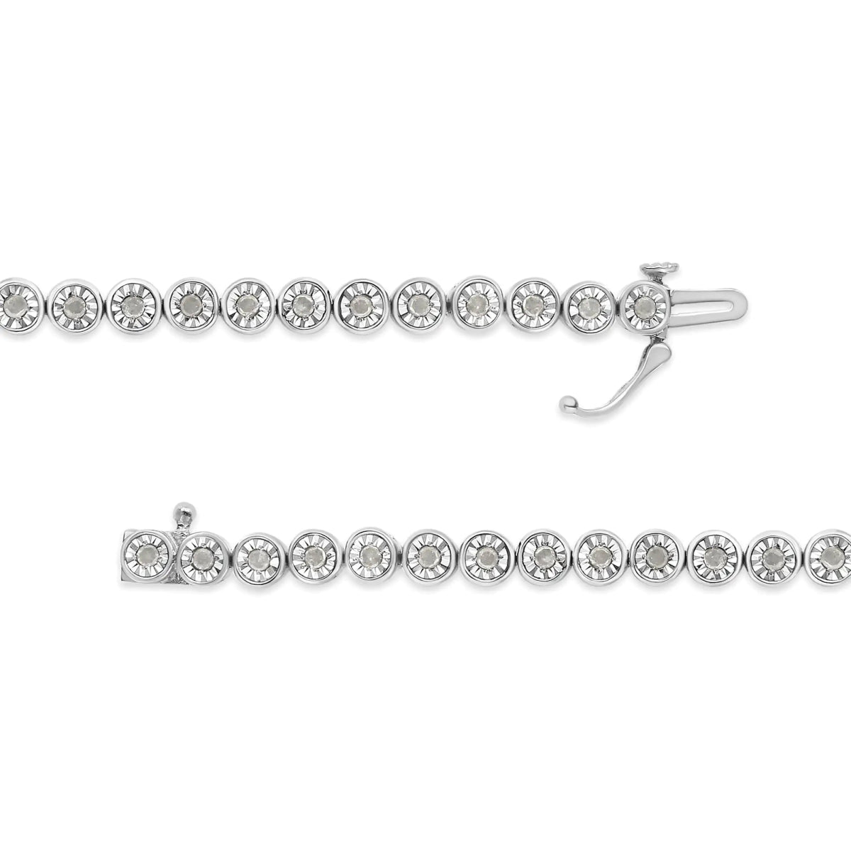 .925 Sterling Silver 1.0 Cttw Miracle Plate Set Diamond Bezel Link Design Tennis Bracelet (I - J Color, I3 Clarity) - Real Vision