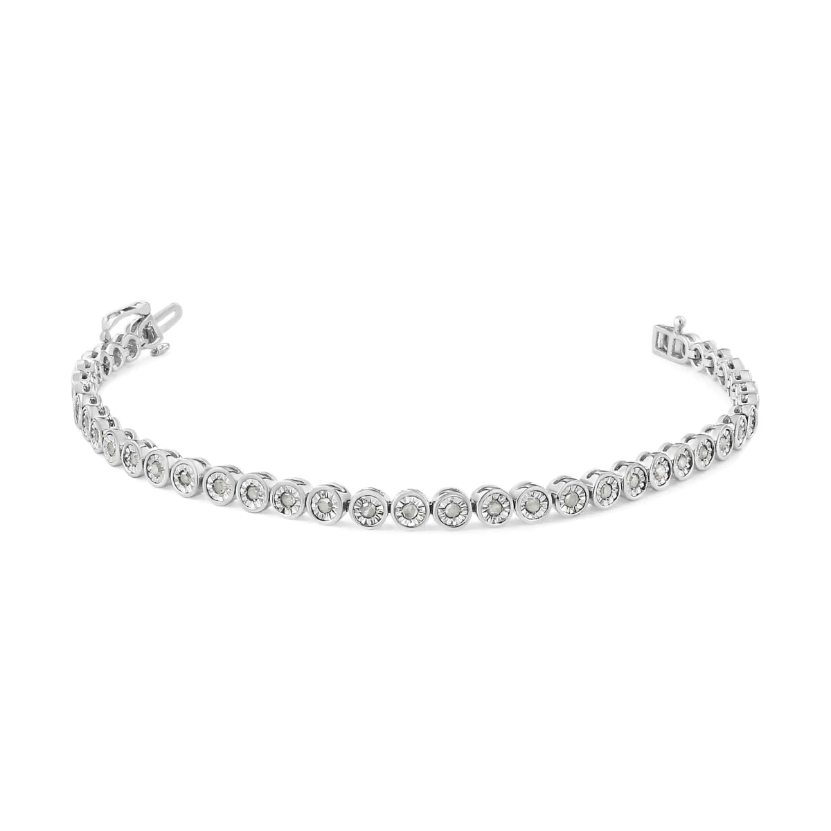 .925 Sterling Silver 1.0 Cttw Miracle Plate Set Diamond Bezel Link Design Tennis Bracelet (I - J Color, I3 Clarity) - Real Vision