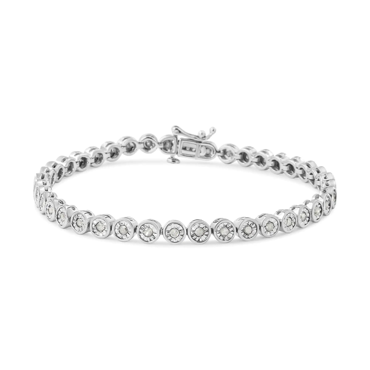 .925 Sterling Silver 1.0 Cttw Miracle Plate Set Diamond Bezel Link Design Tennis Bracelet (I - J Color, I3 Clarity) - Real Vision