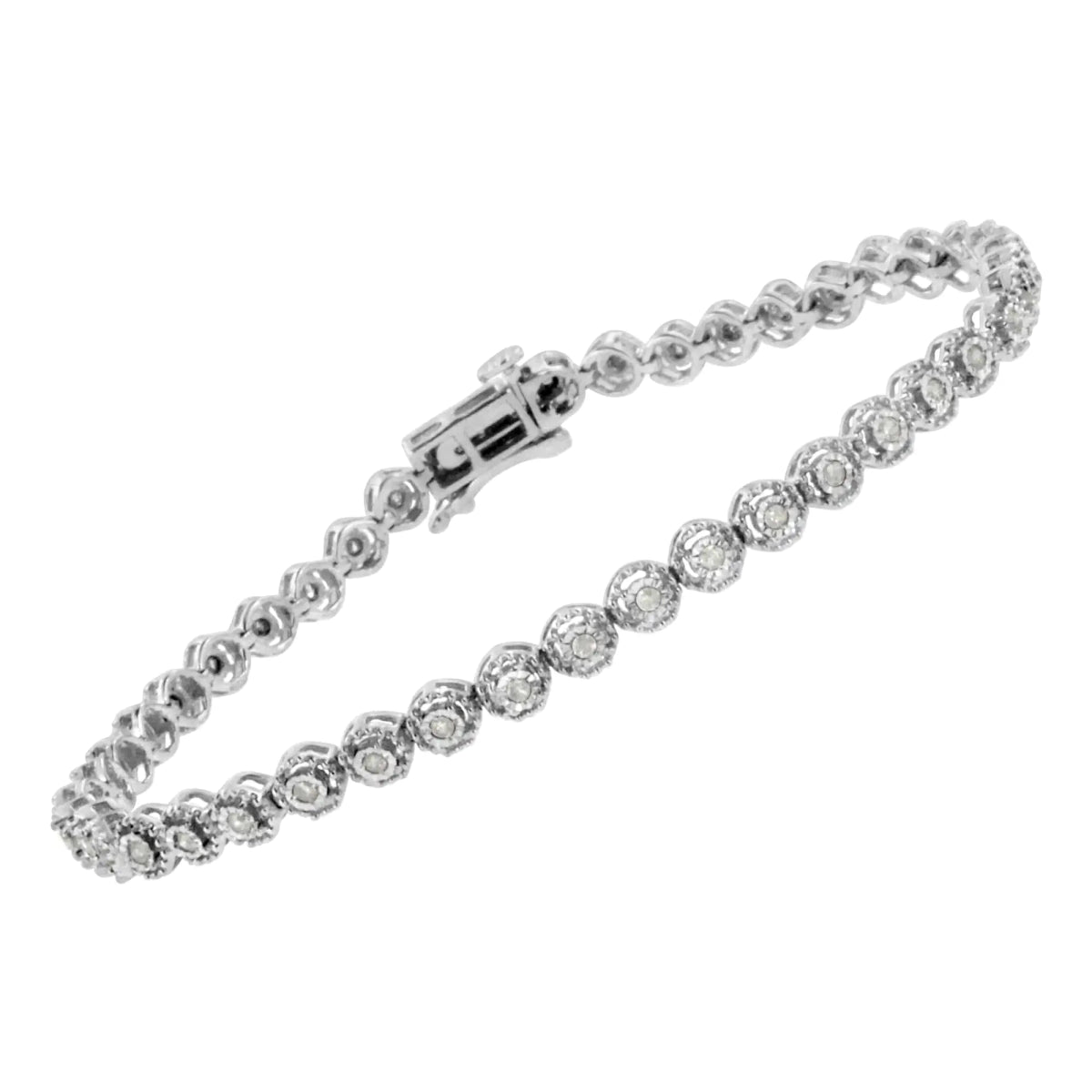 .925 Sterling Silver 1/2 Cttw Miracle Set Round Diamond Bezel Design Link Bracelet (I - J Color, I2 - I3 Clarity) - 7.25" - Real Vision