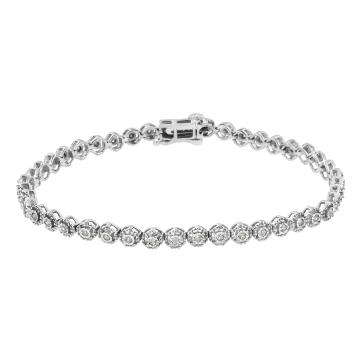 .925 Sterling Silver 1/2 Cttw Miracle Set Round Diamond Bezel Design Link Bracelet (I - J Color, I2 - I3 Clarity) - 7.25" - Real Vision