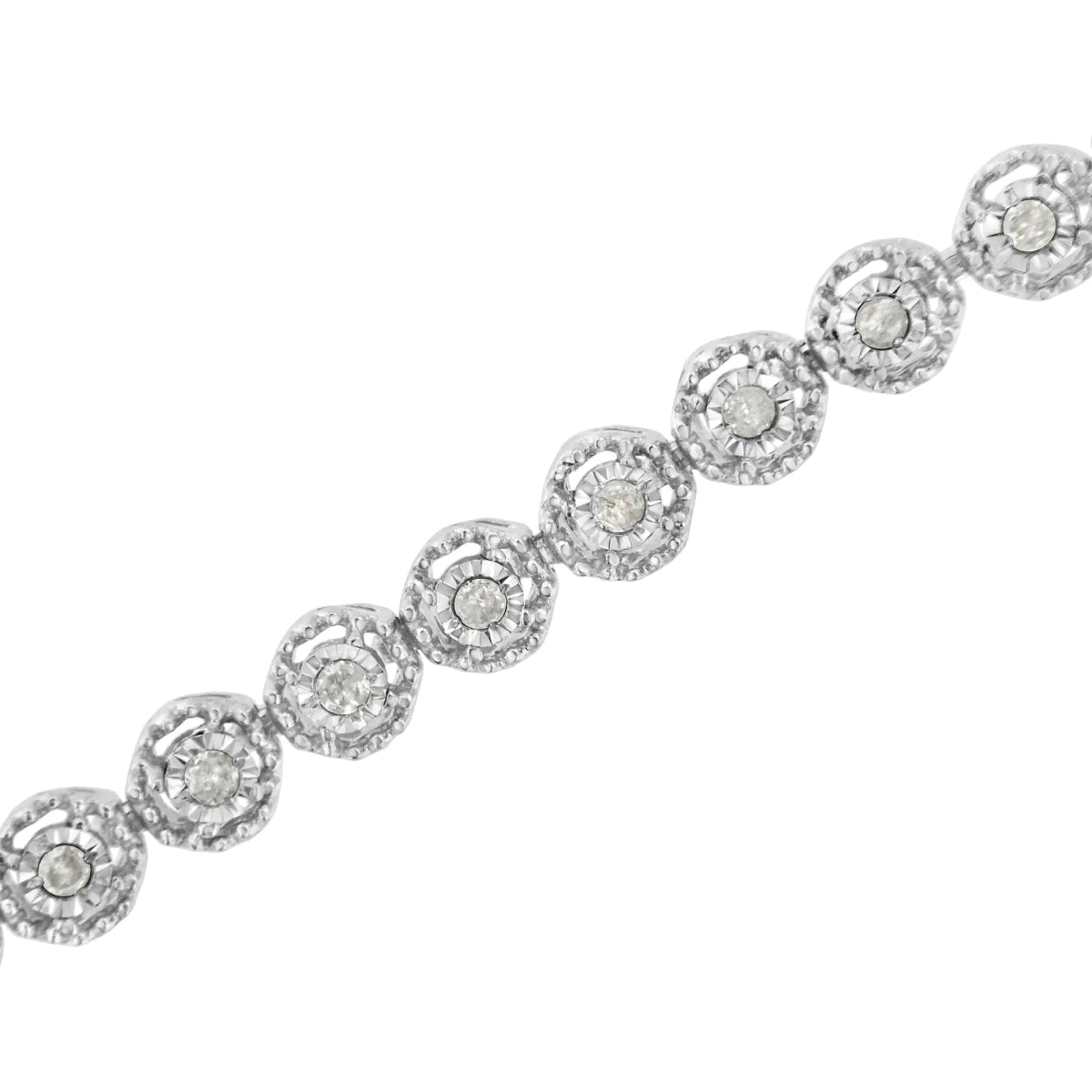 .925 Sterling Silver 1/2 Cttw Miracle Set Round Diamond Bezel Design Link Bracelet (I - J Color, I2 - I3 Clarity) - 7.25" - Real Vision