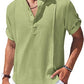 Henley Style Linen Shirt Men Casual Beach Shirt Short Sleeve T-Shirt Summer
