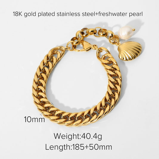 Stainless Steel Freshwater Pearl Bracelet With Gold Plated