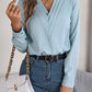 Fashion V-Neck Long Sleeve Shirt Elegant Commuter Solid Blouse Office Women's Clothing