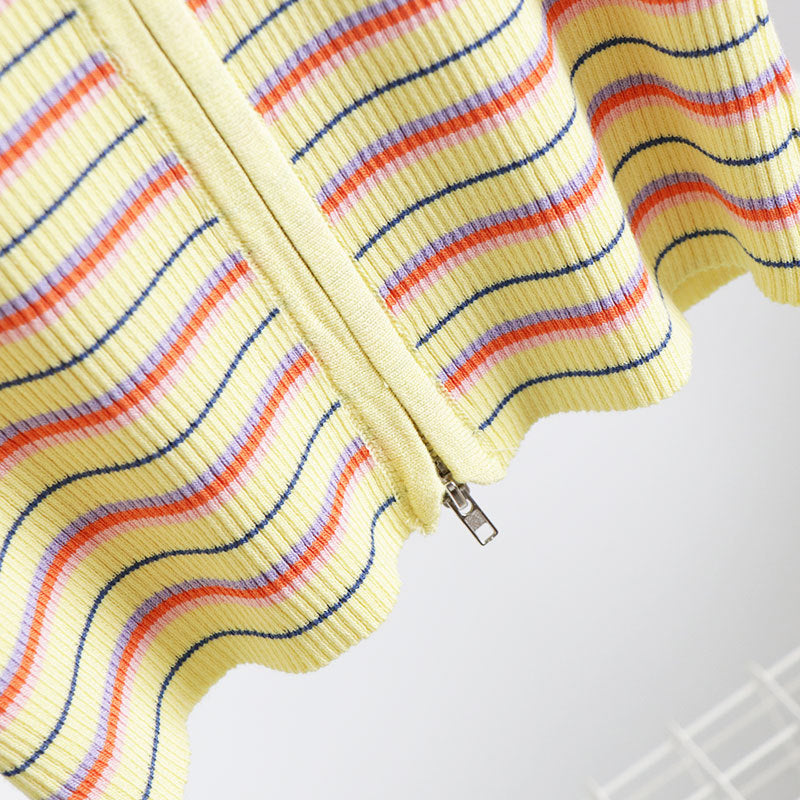 Polo Neck Striped Short Sleeve T-Shirt