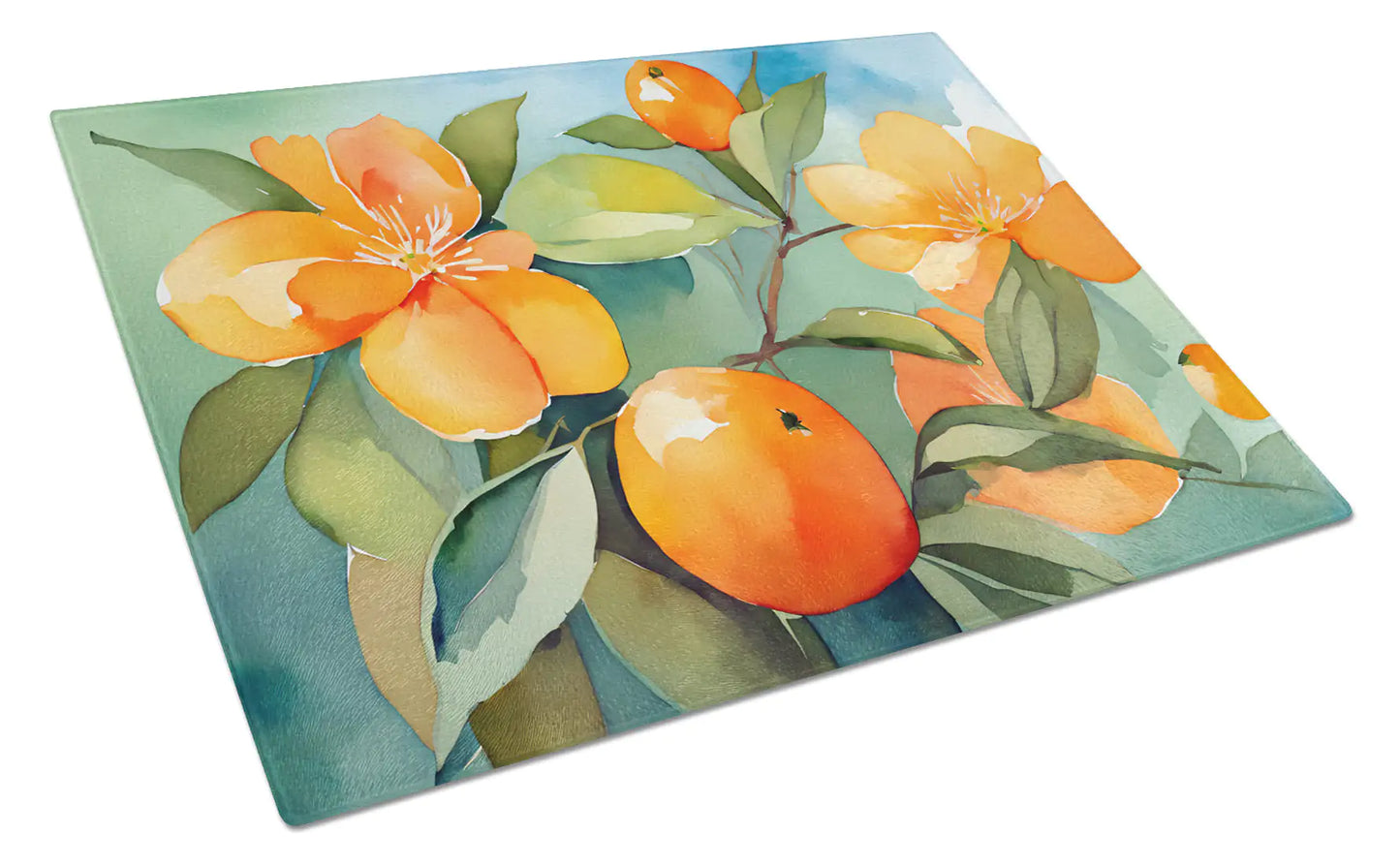 Florida Orange Blossom in Watercolor Glass Cutting Board