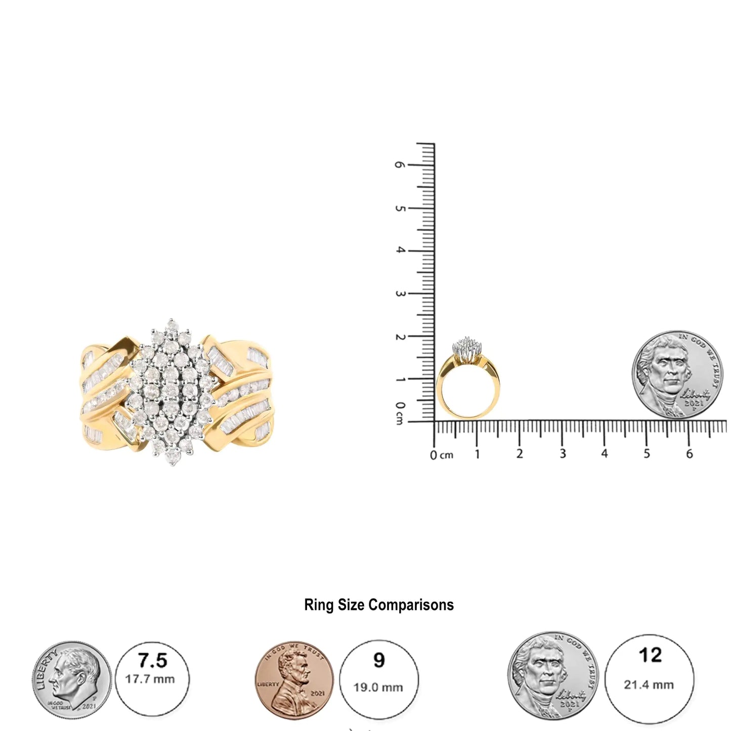 10K Yellow Gold 1 Cttw Diamond Pear Shaped Cluster  Cluster Cocktail Ring (H-I Color, I2-I3 Clarity)