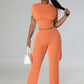 High Waist Straight Pants Two Piece