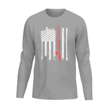 Fishing Rod American Flag Men Long Sleeve Shirt