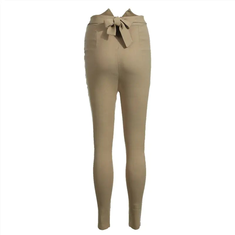 High Waist Bowknot Skinny Pants