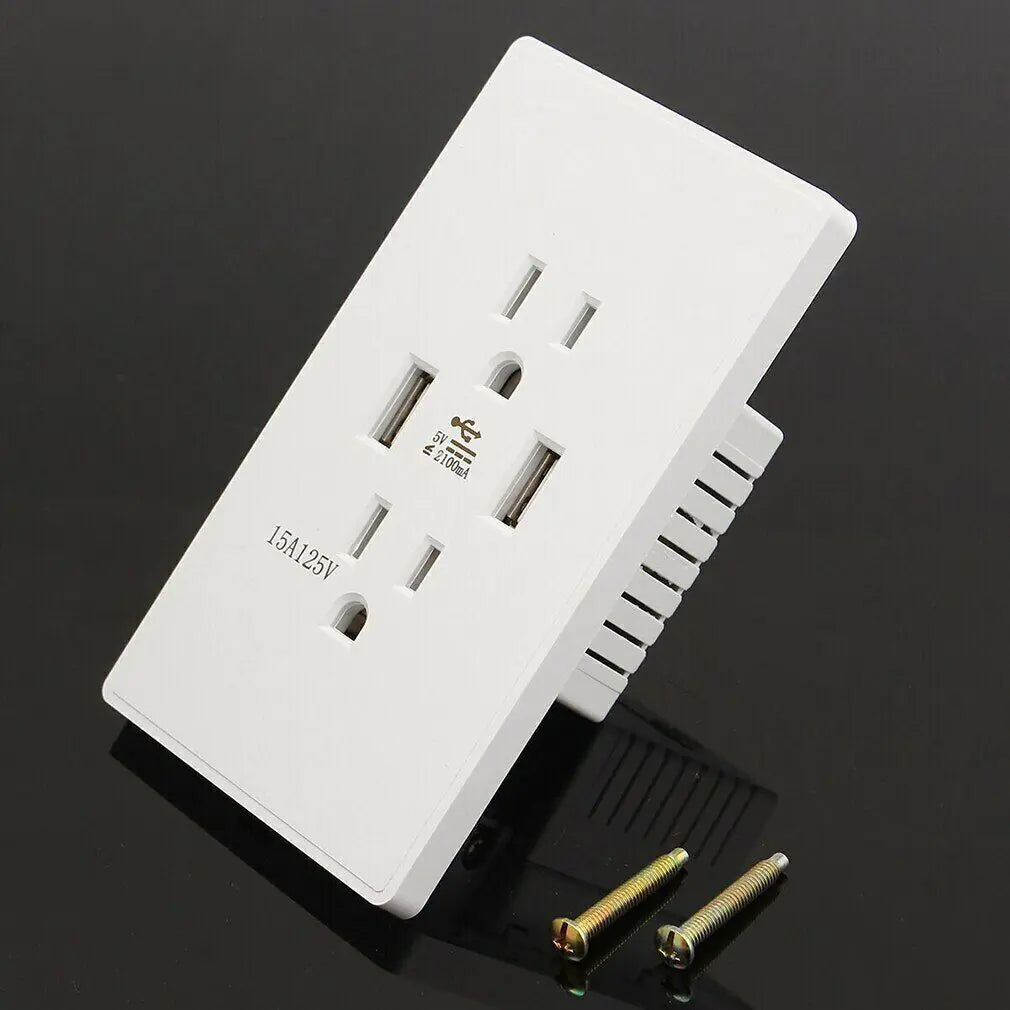 Dual USB Wall Outlet Port 15A Power Socket Charger AC Receptacle Plate Panel 110