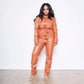Self Belted Button Up Shirt Leather Jumpsuit Long Sleeve
