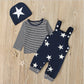 Newborn Baby Boy Clothes  Long Sleeve Tops + Suspender Pants + Hat