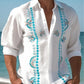 Fashion Print Long Sleeve Shirt Men Casual Loose Button Lapel Tops Seaside Cool Beach Shirt