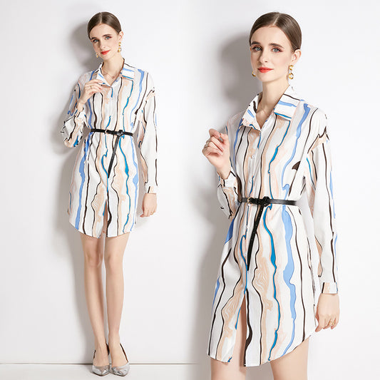 Top Lapel Shirt New Printed Long Shirt