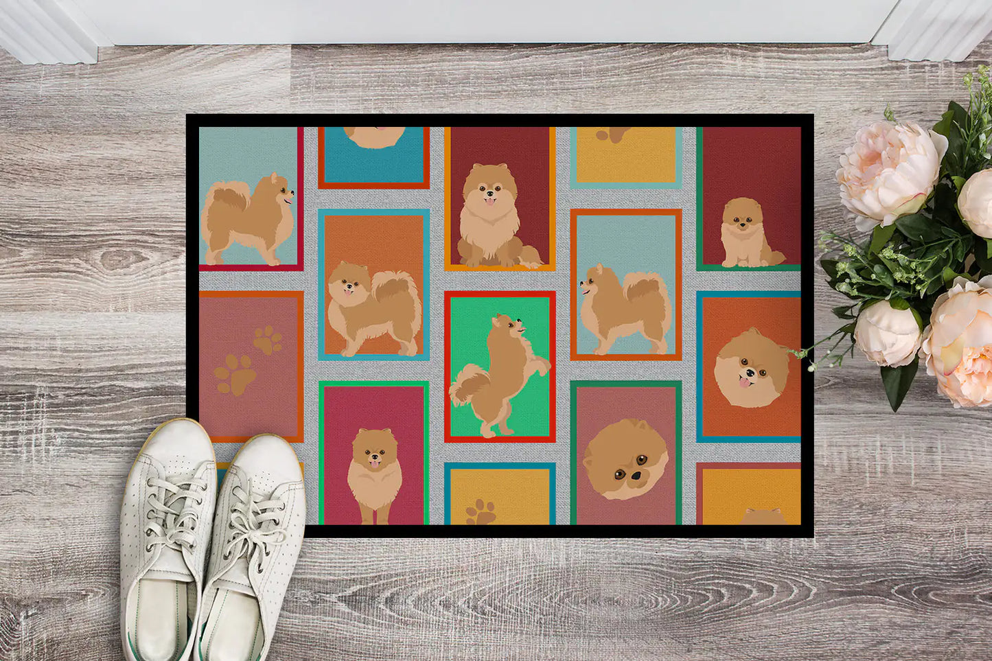 Lots of Orange Pomeranian Doormat