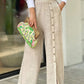 Long Sleeve Nipped Waist Top And Wide Legs Pants