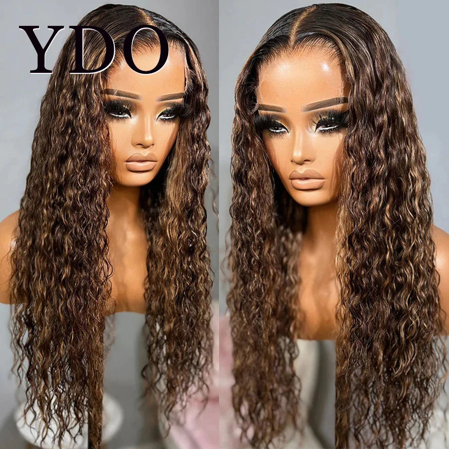 Glueless 6x6HD Lace Wigs Highlight Curly HD Lace Frontal Wig Water Wave 4/27 Highlight Colored Wear Go HD Lace Wigs For Women