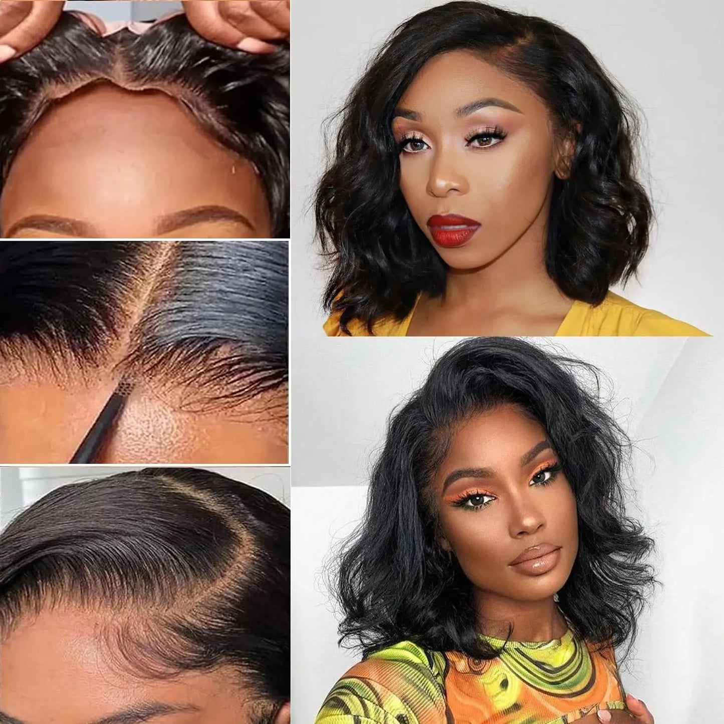 Glueless Ready To Wear And Go 4x4 Lace Closure Body Wave Short Bob Human Hair Wigs 10-16 Inches Pre Cut Lace Body Wave Bob Wig