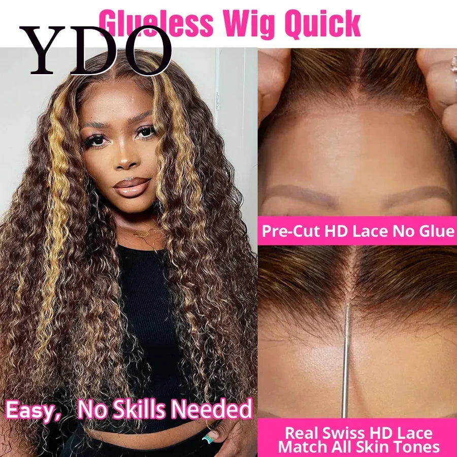 Glueless 6x6HD Lace Wigs Highlight Curly HD Lace Frontal Wig Water Wave 4/27 Highlight Colored Wear Go HD Lace Wigs For Women