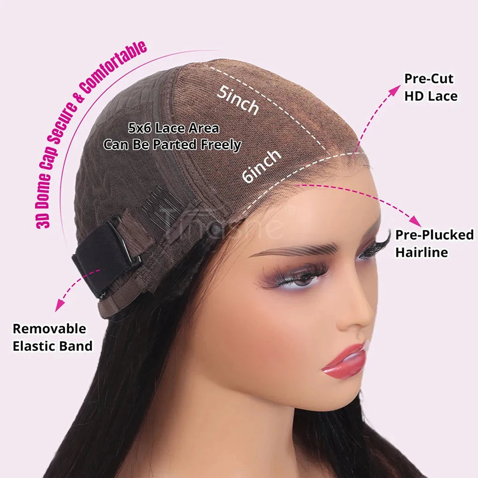 Tinashe Wear & Go Glueless Wig Human Hair Pre-Bleached Knots 1b/2/30 Highlight Straight Bob Wig Pre-Cut 5x6 Lace Closure Wig