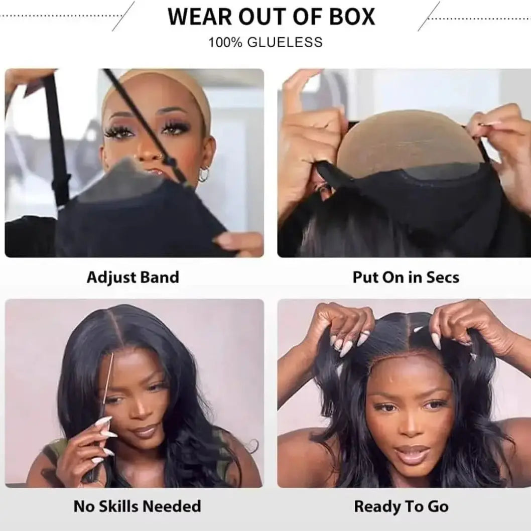 Glueless Ready To Wear And Go 4x4 Lace Closure Body Wave Short Bob Human Hair Wigs 10-16 Inches Pre Cut Lace Body Wave Bob Wig