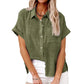 Women's Casual Cotton Linen Short-Sleeve Shirt with Pockets