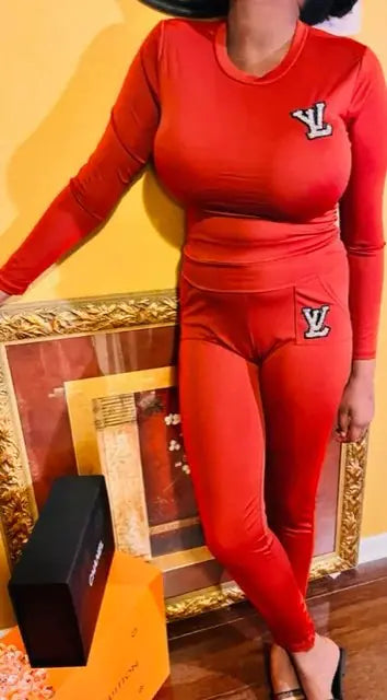 Two Pieces Design Set Sexy Outfits Long Sleeve & Long Pants Pullover Tracksuit With Pockets
