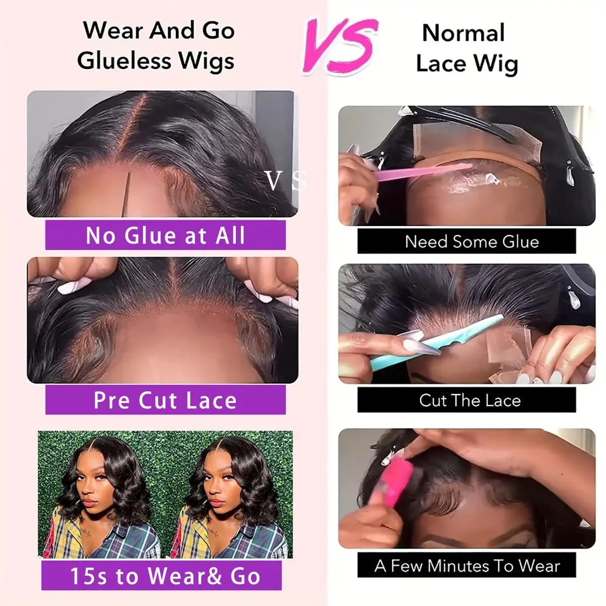 Glueless Ready To Wear And Go 4x4 Lace Closure Body Wave Short Bob Human Hair Wigs 10-16 Inches Pre Cut Lace Body Wave Bob Wig