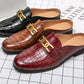 Crocodile Pattern Leather Mules Slippers for Men