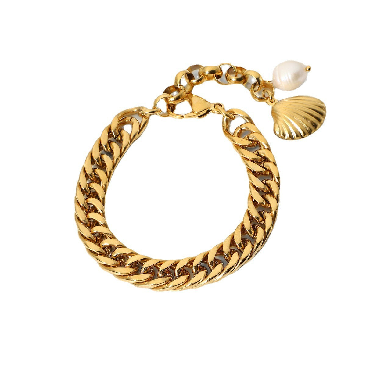Stainless Steel Freshwater Pearl Bracelet With Gold Plated