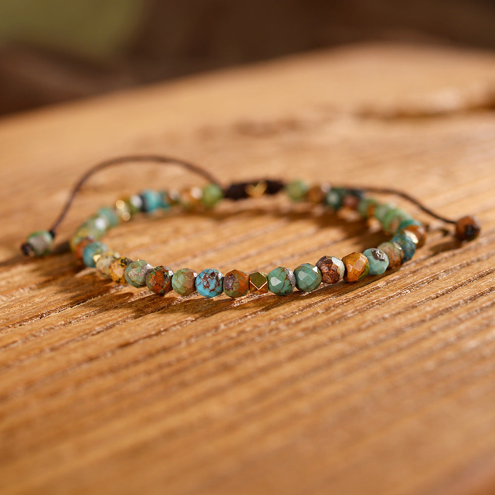 Natural African Turquoise Braided Bracelet Adjustable Bracelet