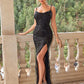 Backless Slit Sequin Spaghetti Strap Dress
