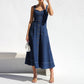 Cross Border Amazon Independent Station Sling Distressed Casual Style Button Denim Long Dress