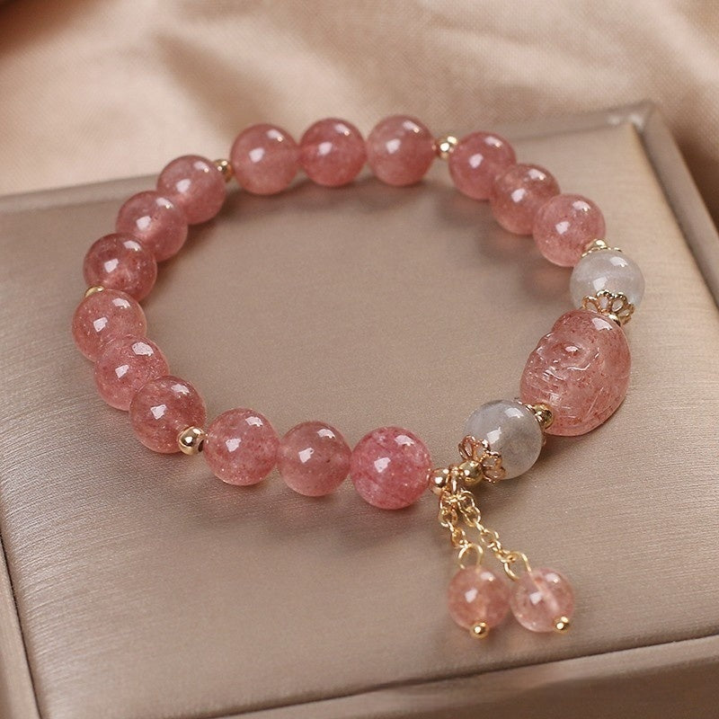 Natural Strawberry Quartz Pi Xiu Bracelet Girls Attracting Male