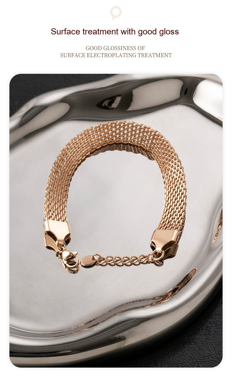 Titanium Steel Woven Bracelet Non-fading Flat Mesh Chain Unisex Bracelet