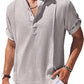 Henley Style Linen Shirt Men Casual Beach Shirt Short Sleeve T-Shirt Summer