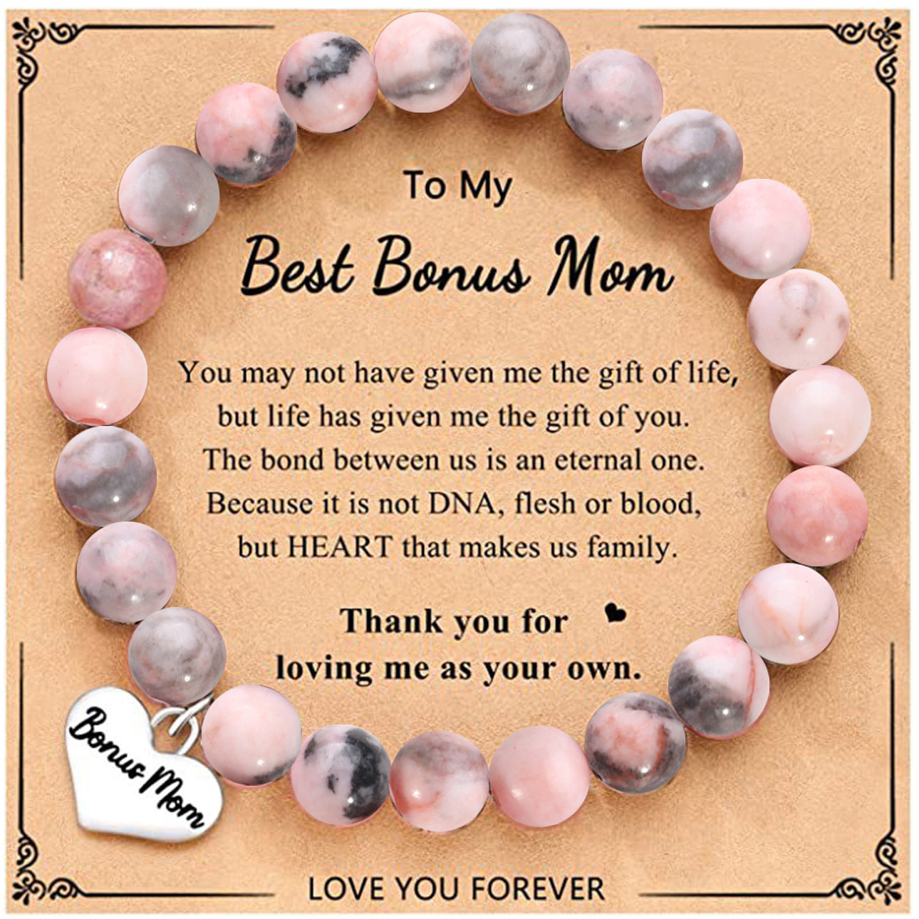 Heart Pendant Handmade Beaded Zebra Bracelet