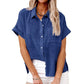 Women's Casual Cotton Linen Short-Sleeve Shirt with Pockets