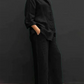 Lapel Blouse and Loose Straight Pants