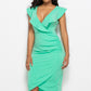 Ruched Ruffled Cap Sleeve Dress