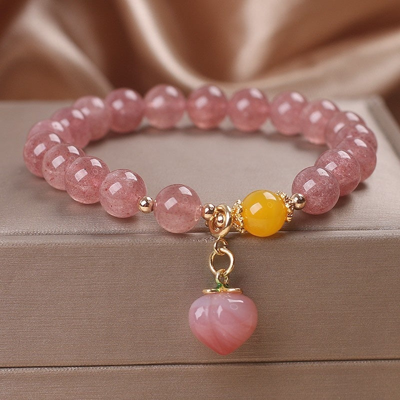 Natural Strawberry Quartz Beaded Bracelet Cute