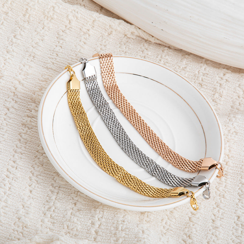 Titanium Steel Woven Bracelet Non-fading Flat Mesh Chain Unisex Bracelet
