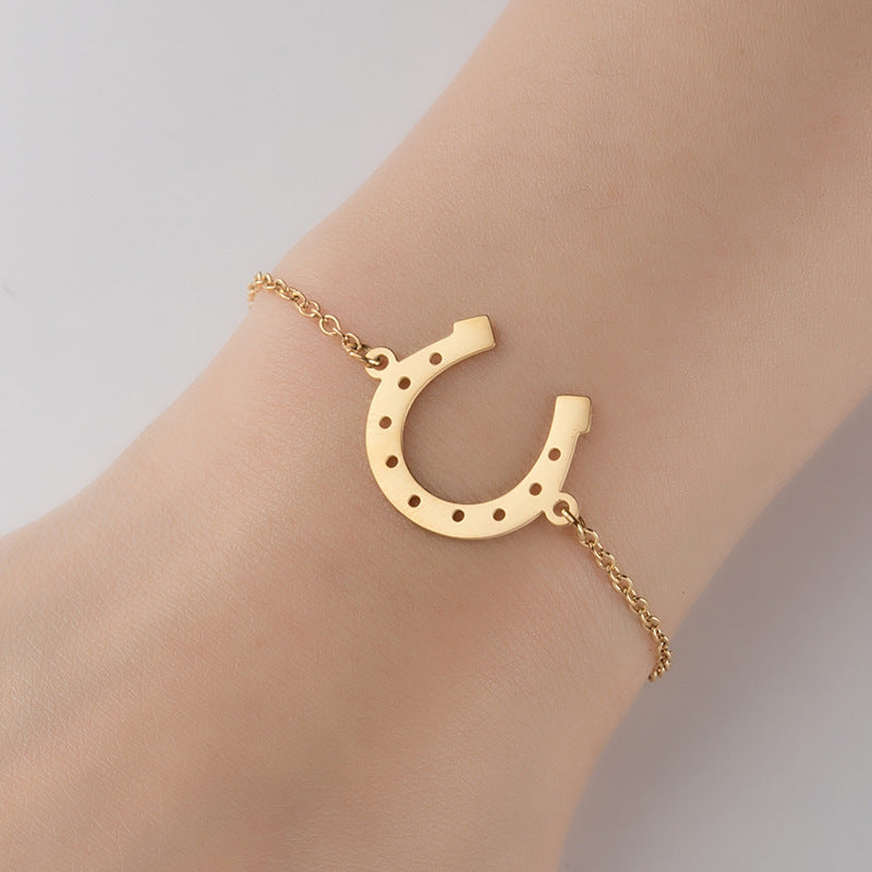 Punk Horse Shoe Chain Bracelet For Women Statement Trendy Stainless Steel U Shape Charm Bracelet Jewelry Party Gifts