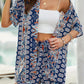Holiday Floral Print Elegant Two-piece Shirt Short Sleeve Top Drawstring High Waist Shorts