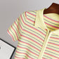 Polo Neck Striped Short Sleeve T-Shirt