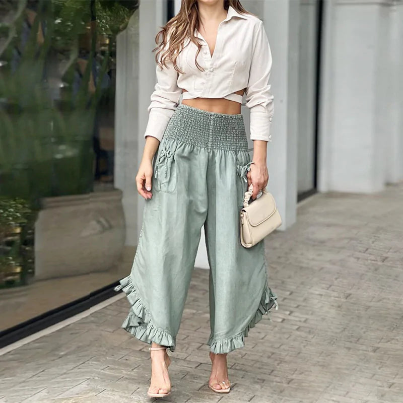 Elastic Waist Wide Leg Pants