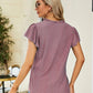 Jacquard V-neck Pile Sleeve Short Sleeve