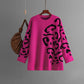 Knitted Brocade Sweater Women's Round Neck Pullover Leopard Print
